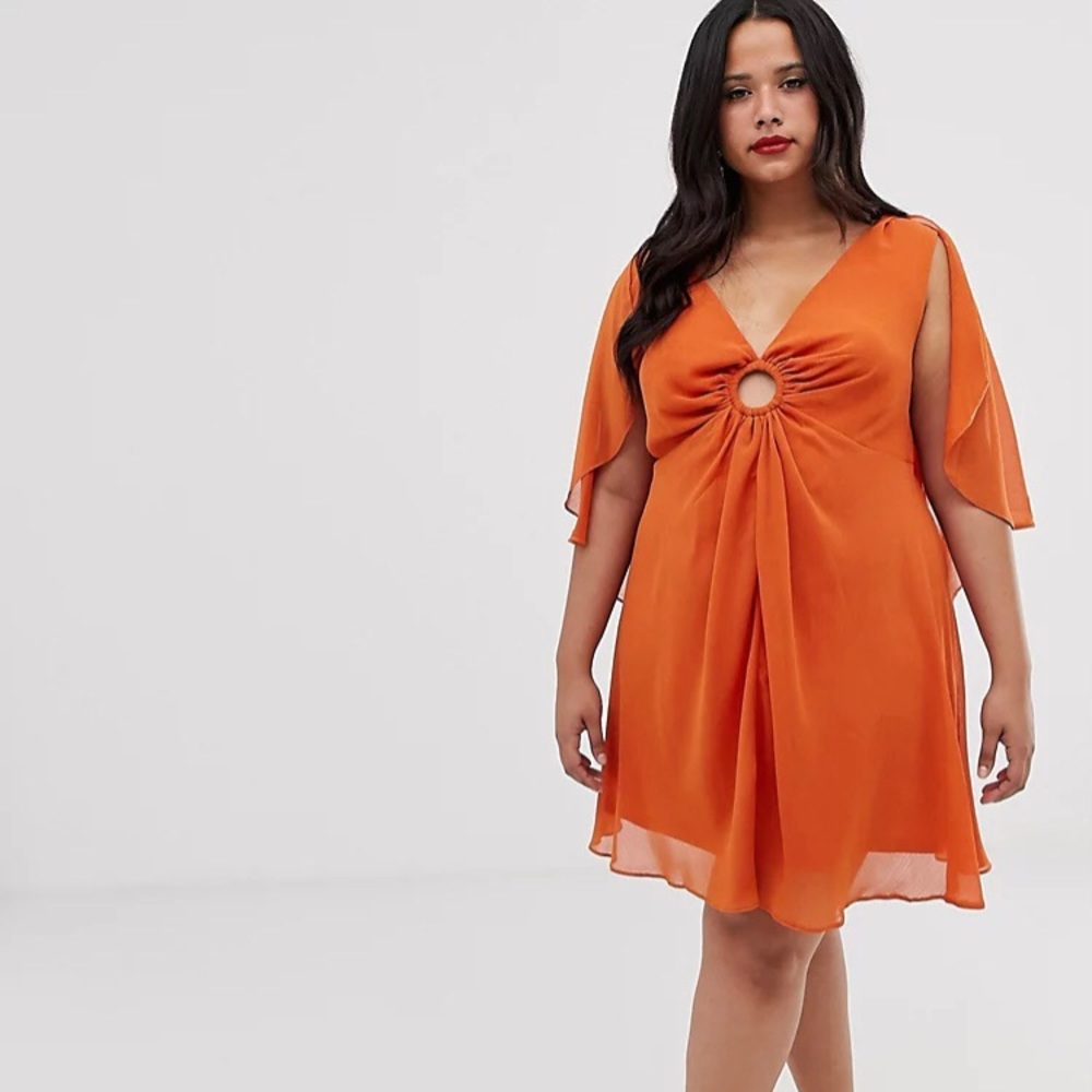 ASOS Curve mini dress cape sleeve & ring detail